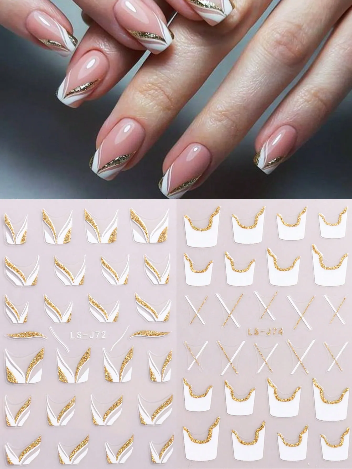 2sheets Glitter Striped Nail Art Sticker Nail Decals Nail Decoration Nail