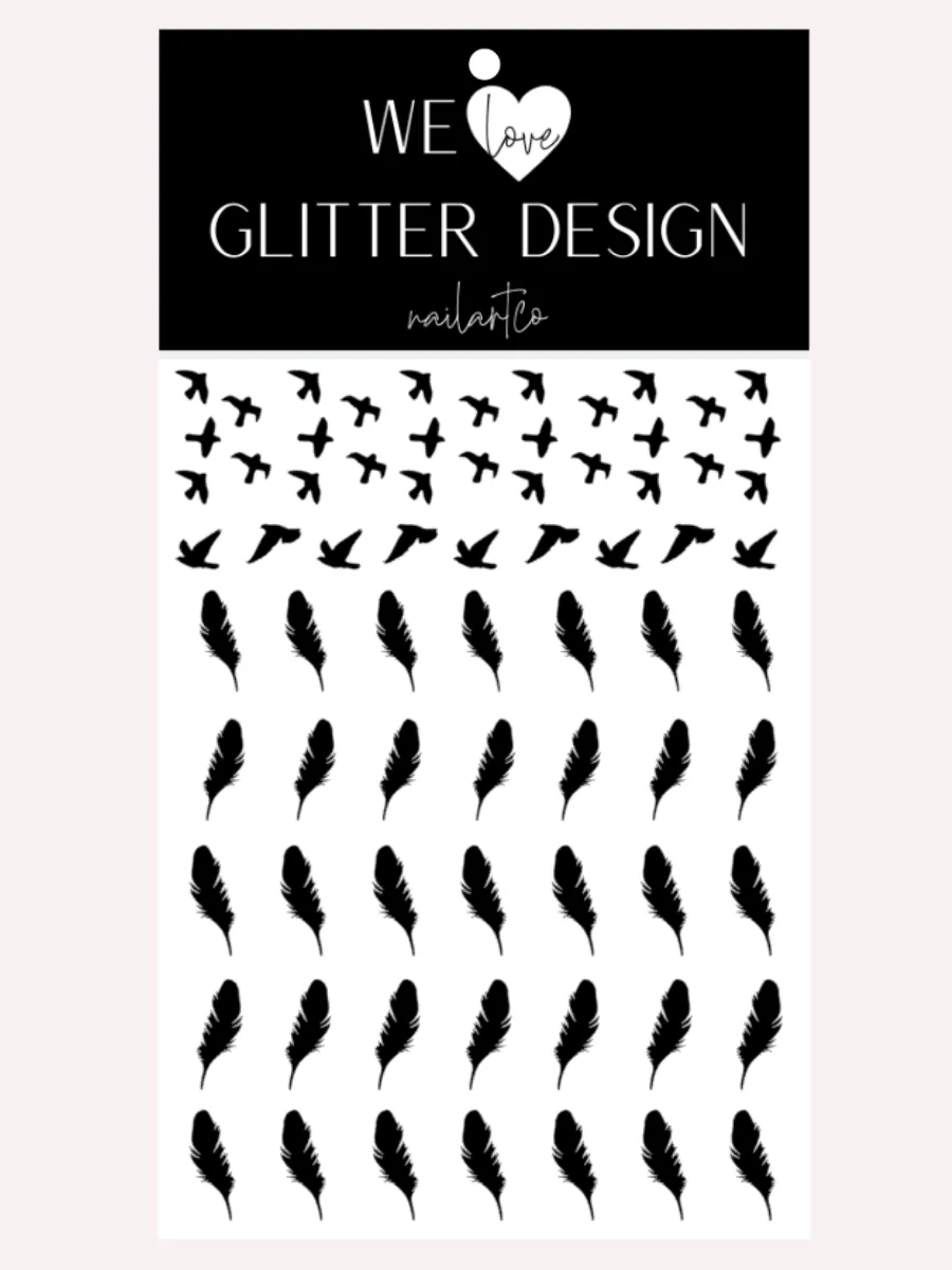 Bird & Feather Nail Decal | Black