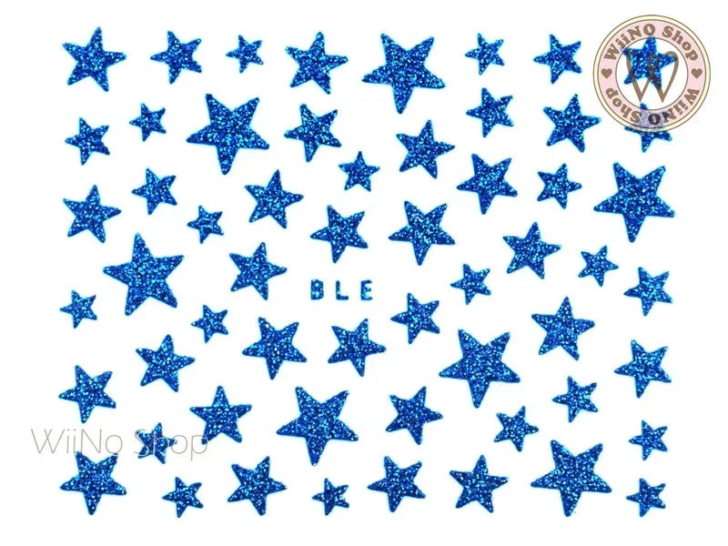 Glitter Star Blue Adhesive Nail Sticker Nail Art - 1 pc (BLE-BU)