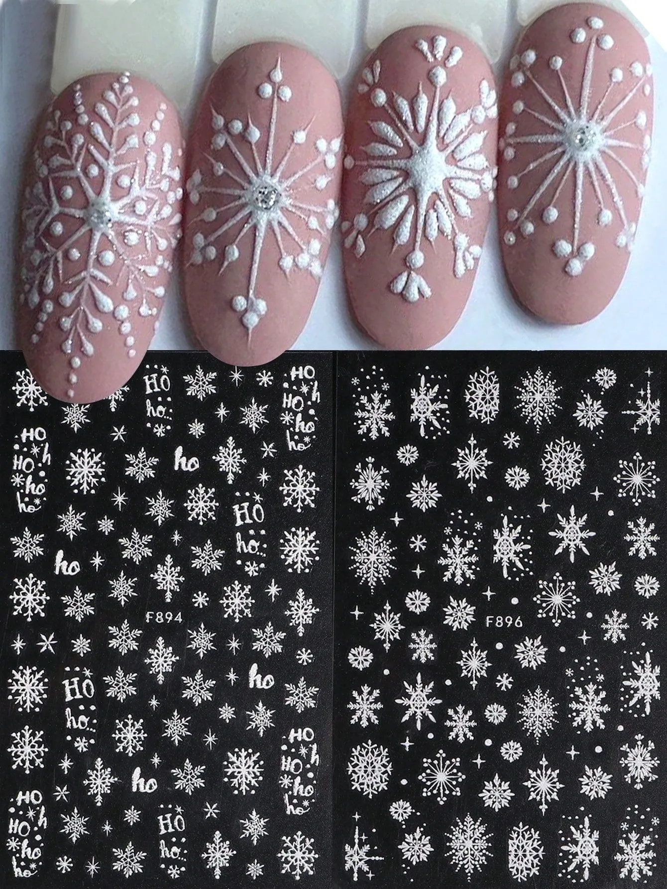 Glitter White Snowflake Nail Art Stickers Self Adhesive Slider Decals Christmas