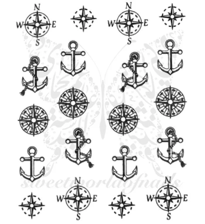 Summer Nail Art Compass Anchor Nail Water Decals Water Slides