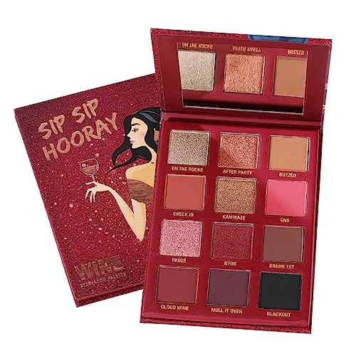 Typsy Beauty 12 shades Sip Sip Hooray Wine Eyeshadow Palette I Highly Pigmented I Soft & Blendable Formula with Mattes, Mettalics & Foils I Bridal & Occasion wear I Formulated in Italy I 24g